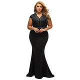 Plus Size Dress Rhinestone Scalloped V Neck