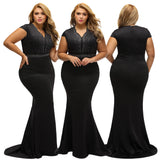 Plus Size Dress Rhinestone Scalloped V Neck