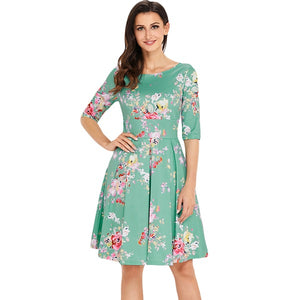 Floral Swing Dress Round Neck