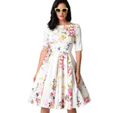 Floral Swing Dress Round Neck